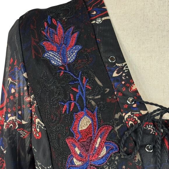 Reba Medium Midi Dress Paisley Long Balloon Sleeve Embroidered Lined Tasseled - Picture 4 of 12